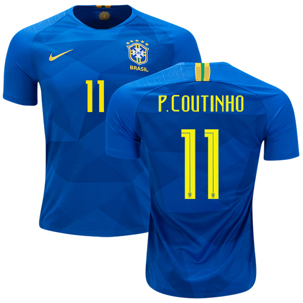 Brazil #11 P.Coutinho Away Kid Soccer Country Jersey - Click Image to Close